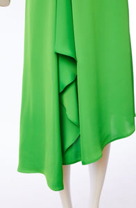 24108- Kate Cooper Angle Hem Dress w/ Frill Detail- Apple Green