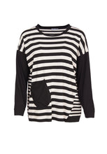 Load image into Gallery viewer, 24132- Stripe Top w/ Plain Sleeve- Black &amp; Sand- Naya