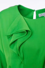 Load image into Gallery viewer, 24108- Kate Cooper Angle Hem Dress w/ Frill Detail- Apple Green