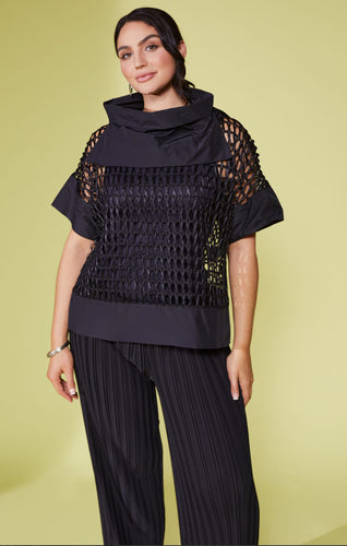 169 Open Weave Top With Collar - Ora