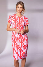 Load image into Gallery viewer, 24137- Kate Cooper Print Dress with cross over sleeve- Chilli