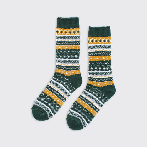 04897 - Chole Fairisle Socks - Green/Ochre - Forever England