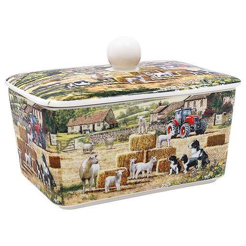 95924 - Collie & Sheep - Fine China Butter Dish - Joe Davis