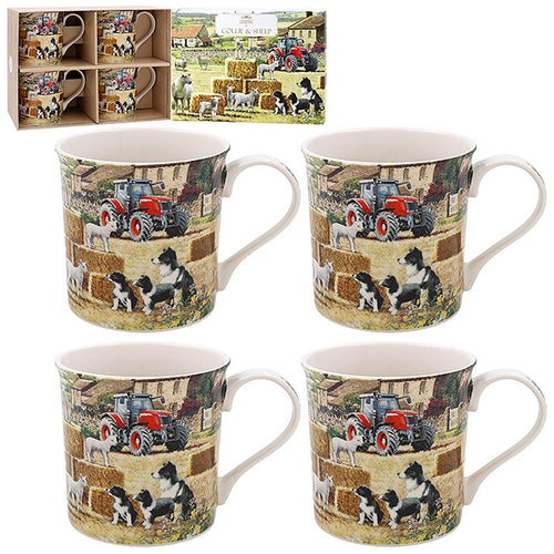95918 - Collie & Sheep - Set of 4 Mugs - Joe Davis
