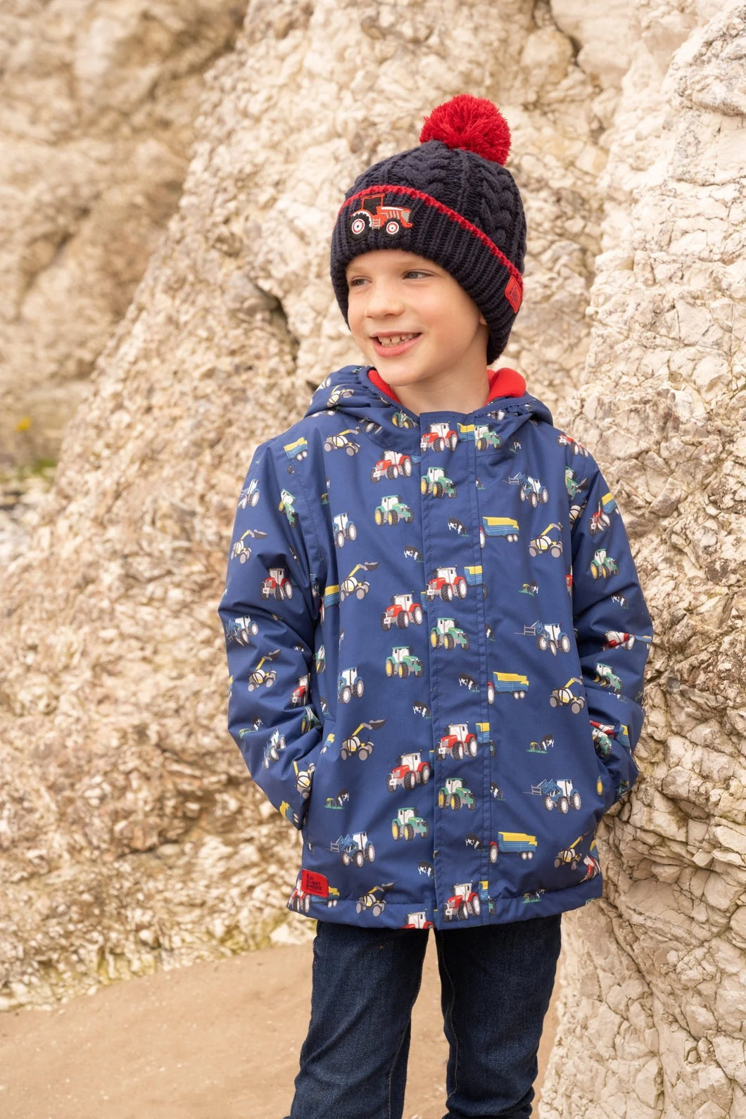 Finlay Boys Coat Navy Blue Tractor - Little Lighthouse