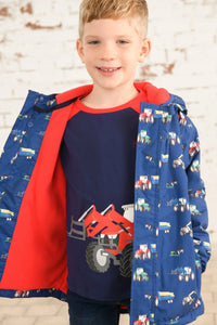 Finlay Boys Coat Navy Blue Tractor - Little Lighthouse