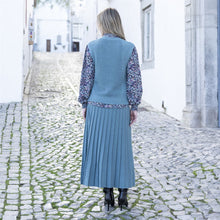 Load image into Gallery viewer, Knitted A-Line Pleated Midi Skirt With Elasticated Waistband Blue - Marble
