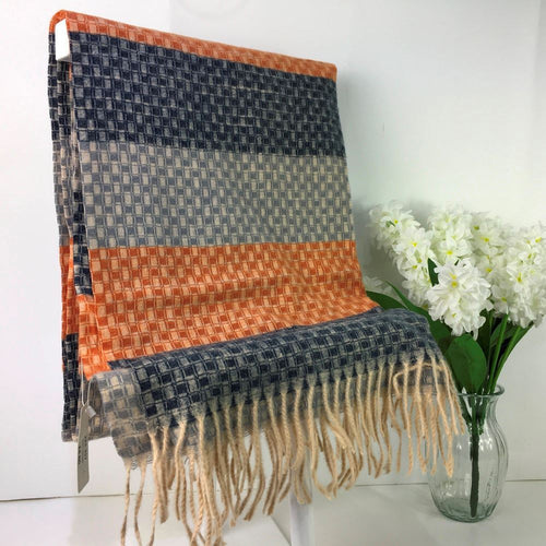 224~257 - Weave Style Scarf - Navy & Orange