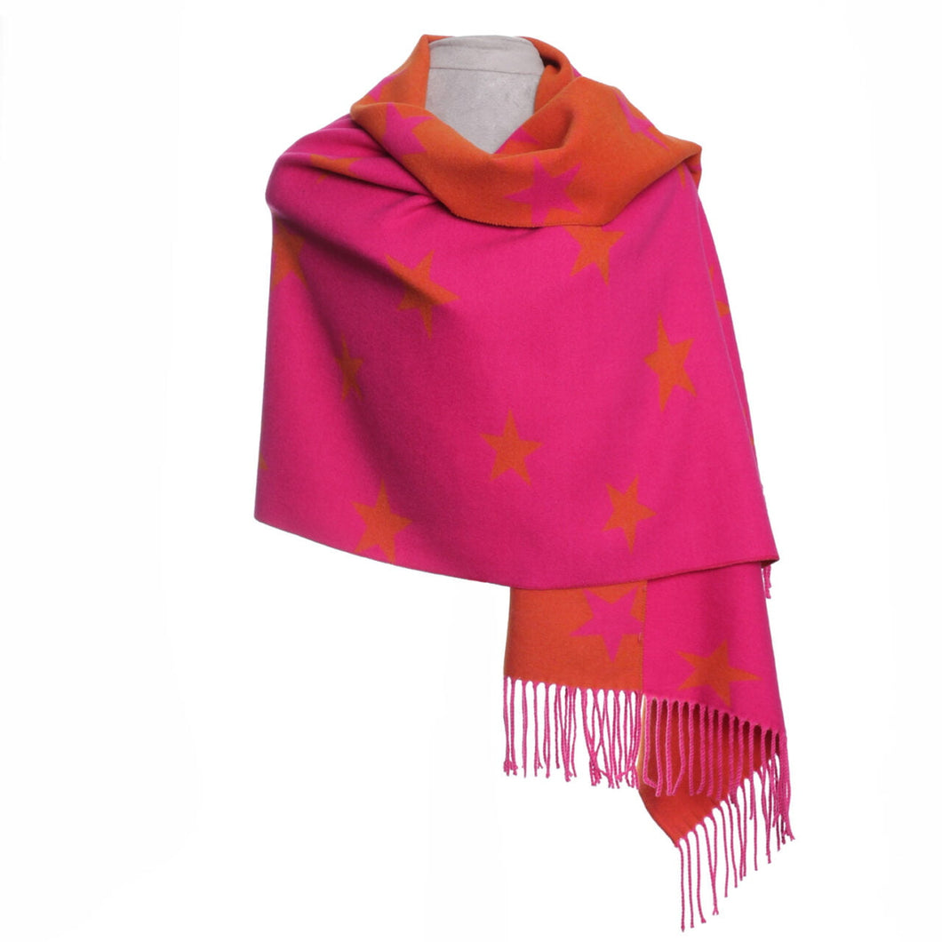 1044609 - Scarf/Wrap Reversible Star Print Hot Pink  - Zelly