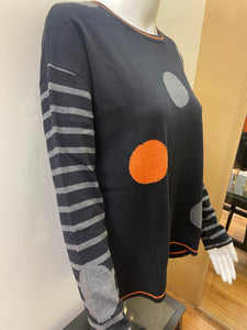 7421- Spot Design Knit Jumper-Black/Charcoal/Burnt orange- Foil