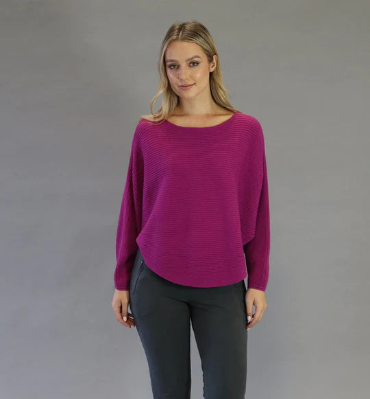 8489- Deck Ribbed Batwing Knit- Magenta