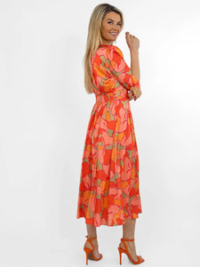 Audrey Orange Midi Print Dress- Kate & Pippa