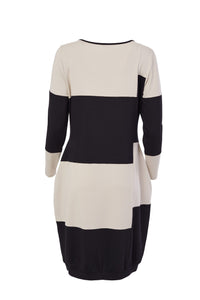 125- Naya Block Stripe Dress- Black & Sand