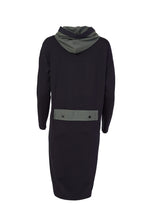Load image into Gallery viewer, 129- Naya Shift Dress with hood &amp; contrast Panel- Black&amp;Forest