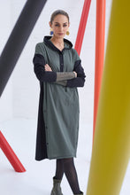 Load image into Gallery viewer, 129- Naya Shift Dress with hood &amp; contrast Panel- Black&amp;Forest