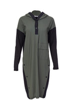 Load image into Gallery viewer, 129- Naya Shift Dress with hood &amp; contrast Panel- Black&amp;Forest