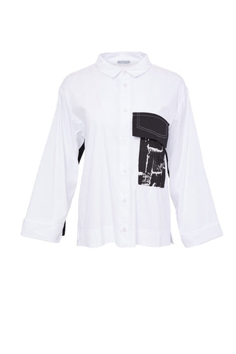 161- Naya Placement Print Shirt- White & BlackÀ