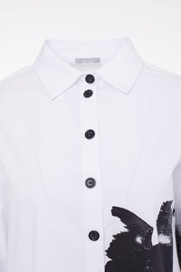 284- Naya Cotton Placement Print Shirt- White & Black