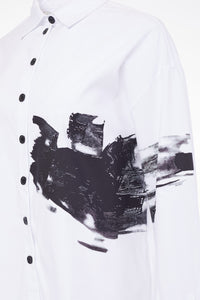 284- Naya Cotton Placement Print Shirt- White & Black