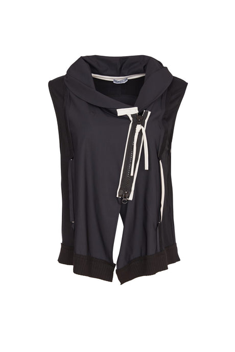 24121- Sleeveless mix waistcoat with zip- Black & Sand - Naya