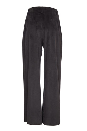 24184 - Cord wide leg trouser with front patch pocket- Black- Naya