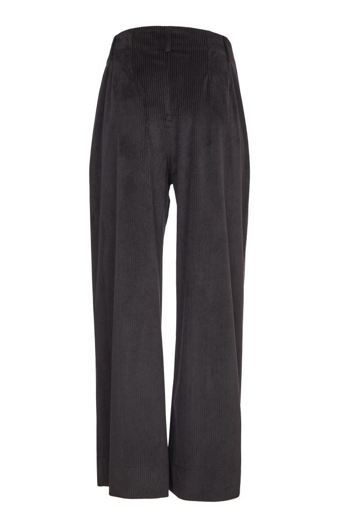 24184 - Cord wide leg trouser with front patch pocket- Black- Naya