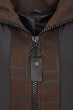Load image into Gallery viewer, 24198 - Hooded coat print section @ zip/cuff- Choc &amp; Black- Naya