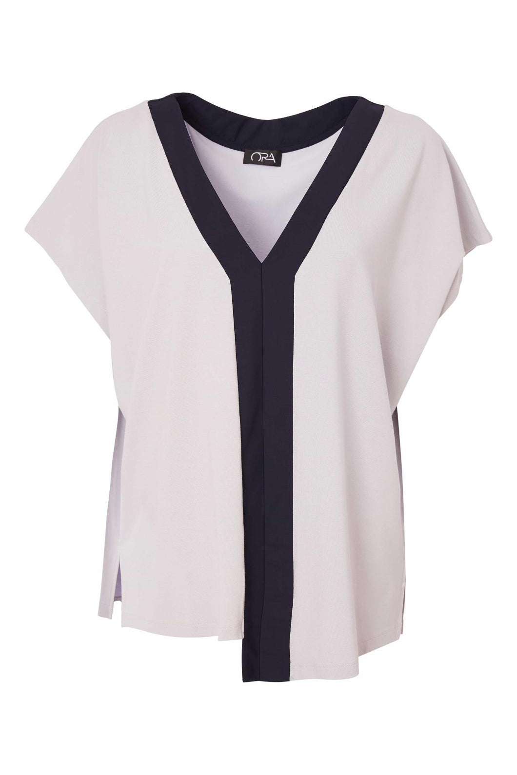 25110 - V-Neck Top with Contrast Panel - Ora