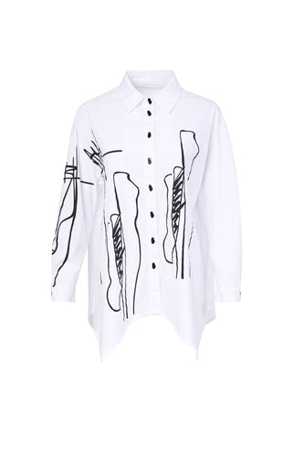 149- Ora Scribble Print Cotton Shirt- White & Black