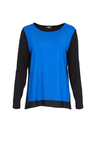 24106- Top with Contrast Front Panel- Black/Blue- Ora