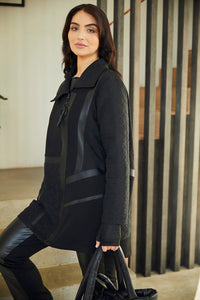 24125- Quilted coat with contrast panels & zip- Black- Ora