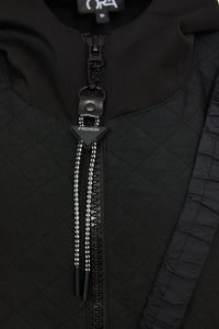 24126-Quilted long waistcoat and Crossbody bag- Black- Ora