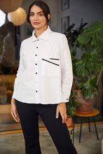 Load image into Gallery viewer, 24127- Shirt with trim @ pocket- White/Black- Ora