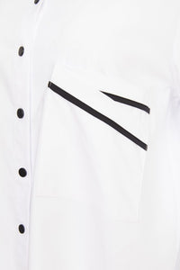 24127- Shirt with trim @ pocket- White/Black- Ora