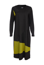 Load image into Gallery viewer, 24129- Colour Block Dress w/ Stripe Panel- Black/Lime- Ora