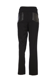 24133- Leatherette trouser with contrast jersey back- Black- Ora