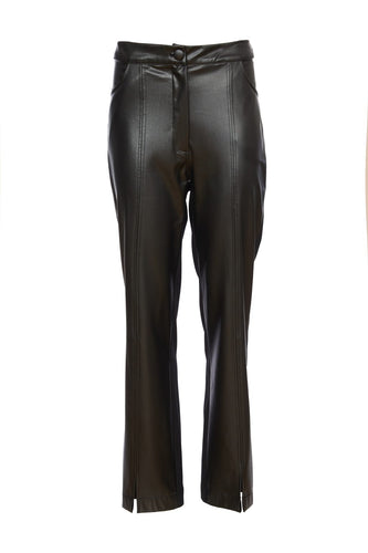 24133- Leatherette trouser with contrast jersey back- Black- Ora