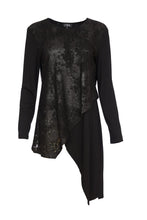 Load image into Gallery viewer, 24134- Print lace asymmetrical hem top- Black- Ora