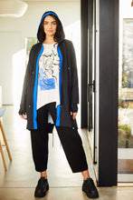 Load image into Gallery viewer, 24153- Hooded coat with contrast colour panel- Black/Blue- Ora