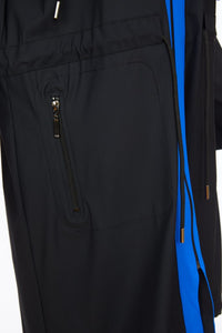 24153- Hooded coat with contrast colour panel- Black/Blue- Ora