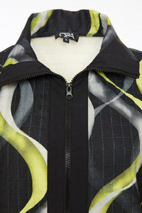 24157- Oversize Print Jacket with Contrast Zip- Black/Lime- Ora