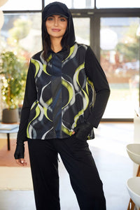 24180- Print top with contrast band @ front- Black/Lime- Ora