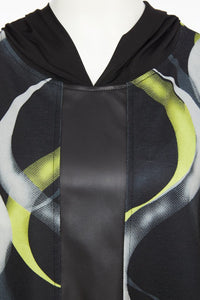 24180- Print top with contrast band @ front- Black/Lime- Ora