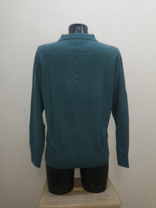 FF157- Dragonfly Green Collar Wool Mix Jumper - Castle