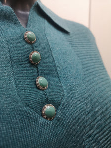 FF157- Dragonfly Green Collar Wool Mix Jumper - Castle