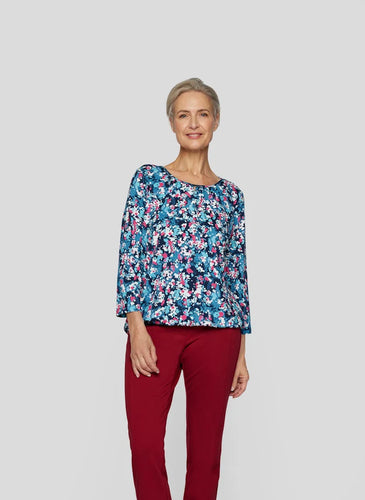 113350 - Floral Blue Printed Blue Long Sleeved t-shirt - Rabe