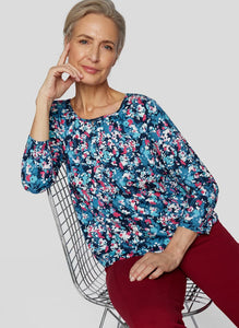 113350 - Floral Blue Printed Blue Long Sleeved t-shirt - Rabe