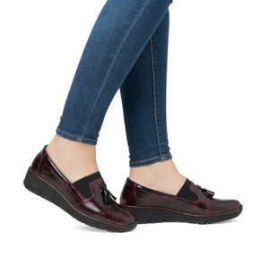 53751- Patent Low Wedge Loafer- Wine/Black- Rieker