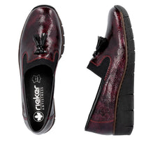 Load image into Gallery viewer, 53751- Patent Low Wedge Loafer- Wine/Black- Rieker