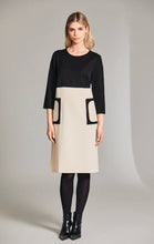 Load image into Gallery viewer, W24154- Straight Patch Pocket 3/4 Sleeve Dress- Ecru/Black- Peruzzi